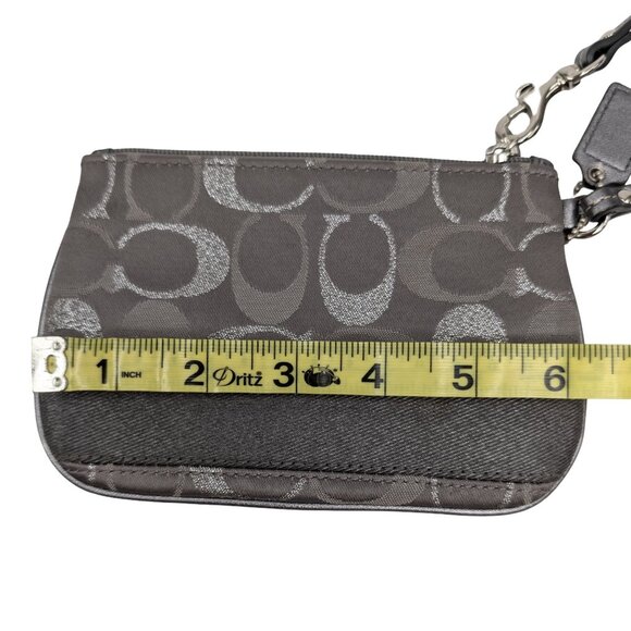COACH Signature Legacy Striped Wristlet Grey Silver Jacquard Logo Wallet Clutch - Picture 7 of 10